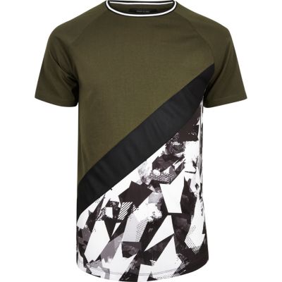 Khaki colour block camo T-shirt